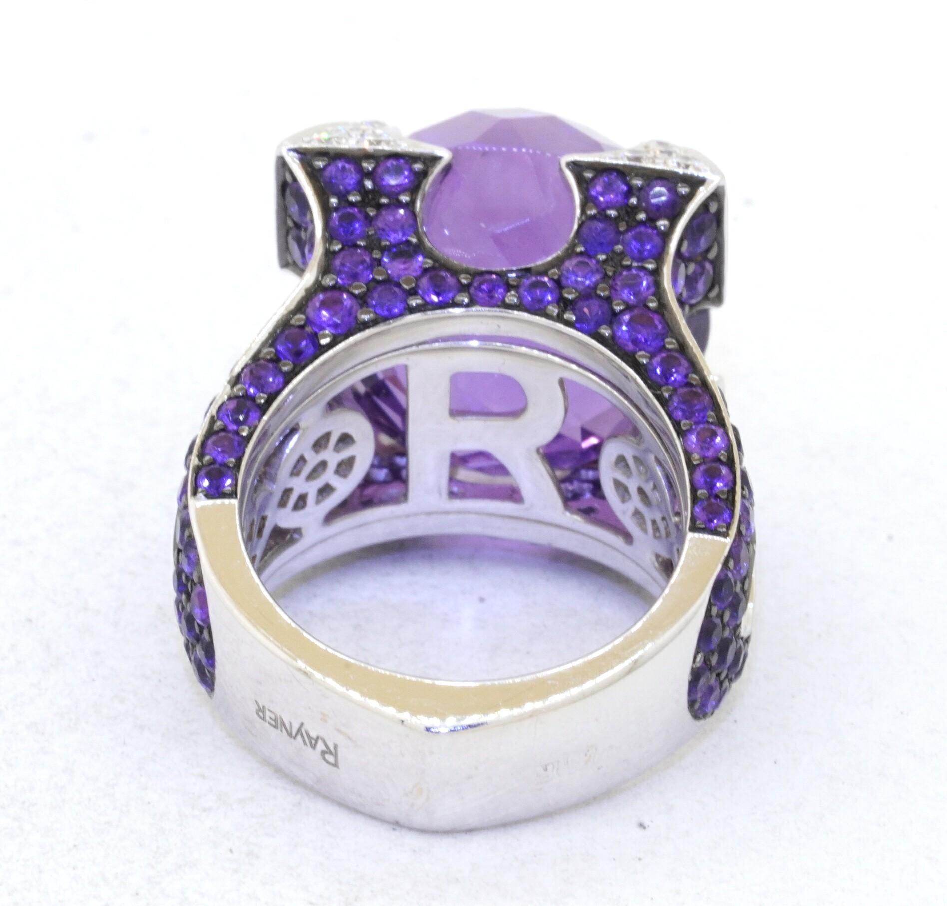 Rodney Rayner Drachenring, 18 Karat Weißgold 35,40 Karat Amethyst und Diamant (Moderne) im Angebot