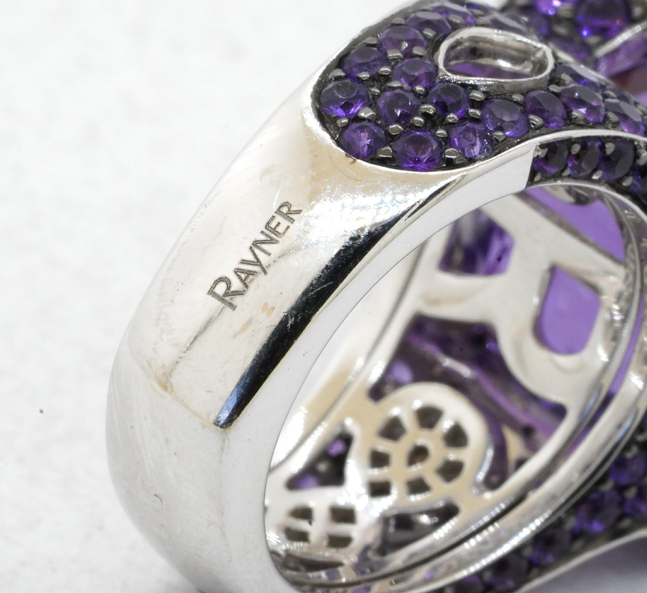 Rodney Rayner Drachenring, 18 Karat Weißgold 35,40 Karat Amethyst und Diamant (Rundschliff) im Angebot