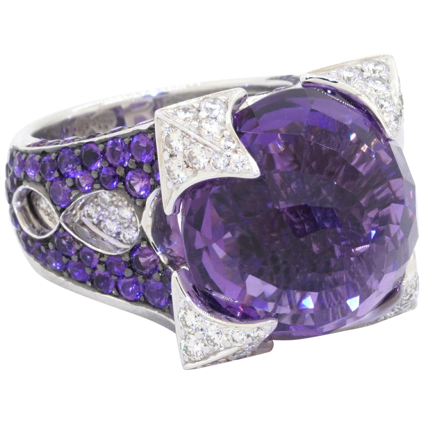 Rodney Rayner 18k White Gold 35.40ct Amethyst and Diamond Dragon Ring For Sale