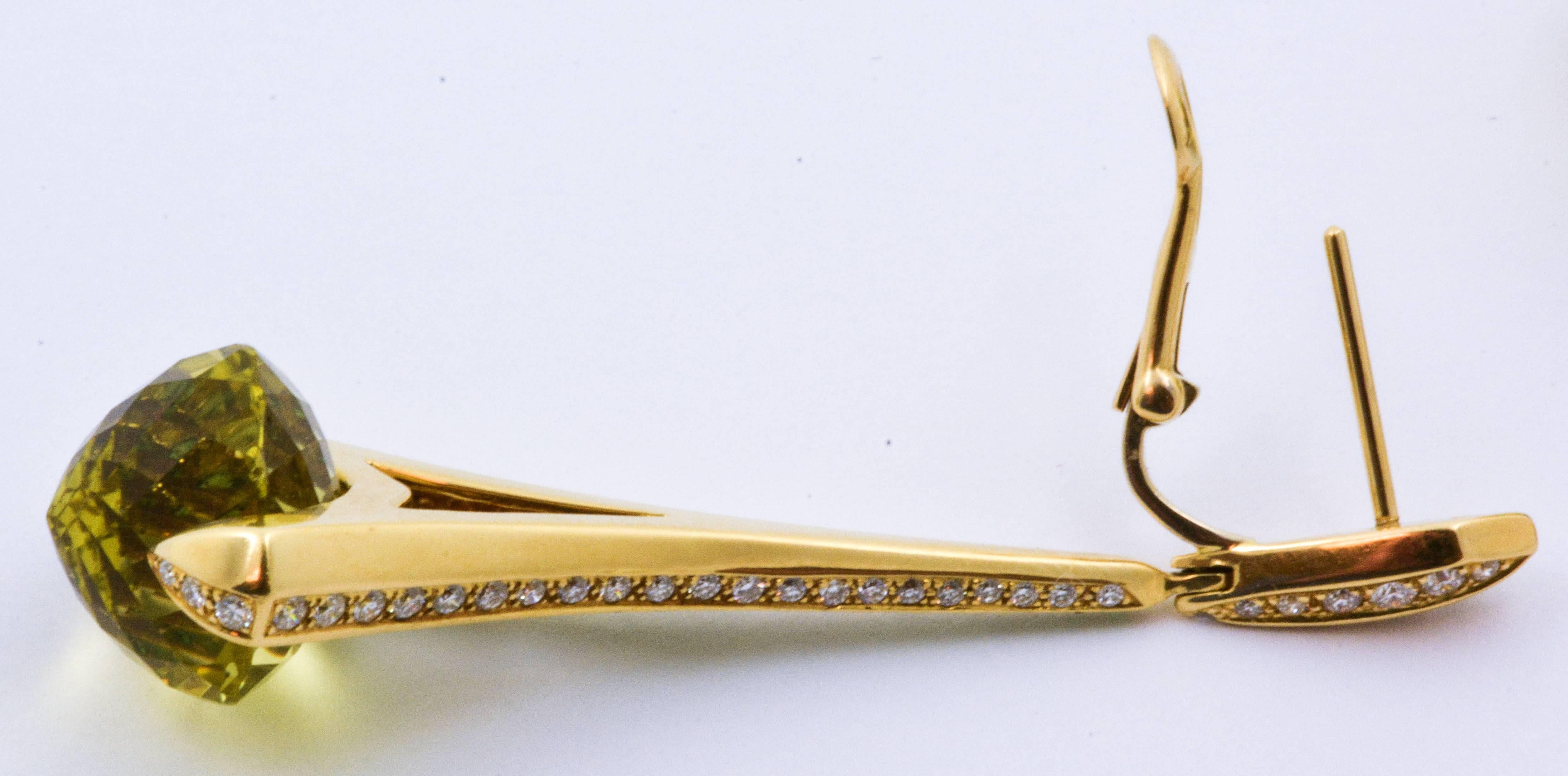 Women's Rodney Rayner 18 Karat Yellow Gold Quartz, Garnet and Diamond Drop Earrings