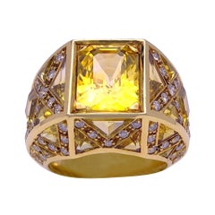 Rodney Rayner 18KT Gold Ring 9.27 Carat Yellow Sapphires and .85 Carat Diamonds