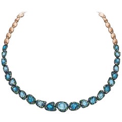 Rodney Rayner 18kt RG, Blue Sapphire, Blue Topaz, Tsavorite and Diamond Necklace