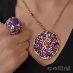 Rodney Rayner 18KT Rose Gold Pendant with Diamonds, Rhodolite, & Amethyst