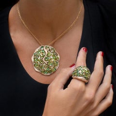 Rodney Rayner 18 Karat Gold, Diamond and Peridot Tsavorite and Lemon Quartz Ring