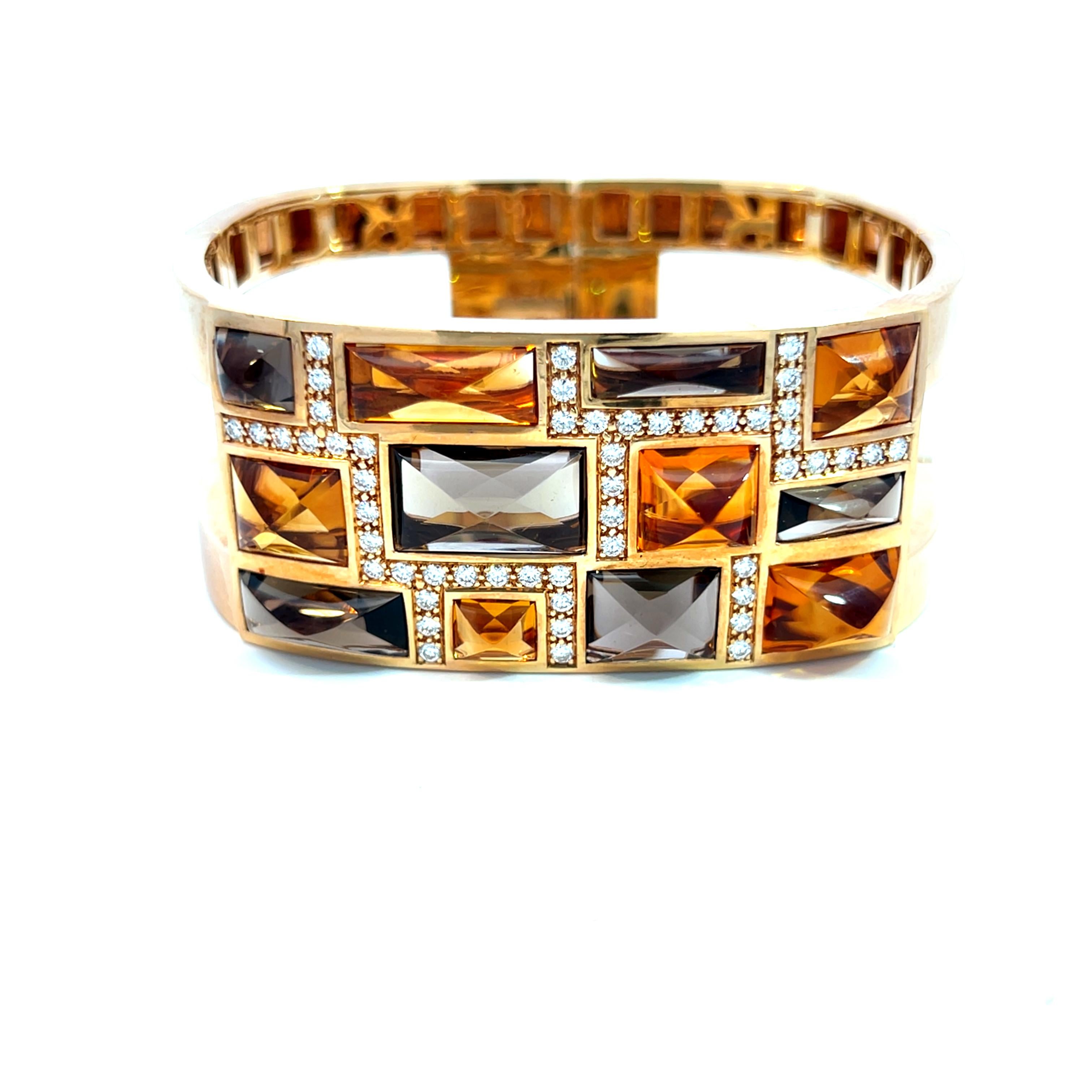 Rodney Rayner Citrine Smoky Topaz Diamond Bangle Bracelet 4