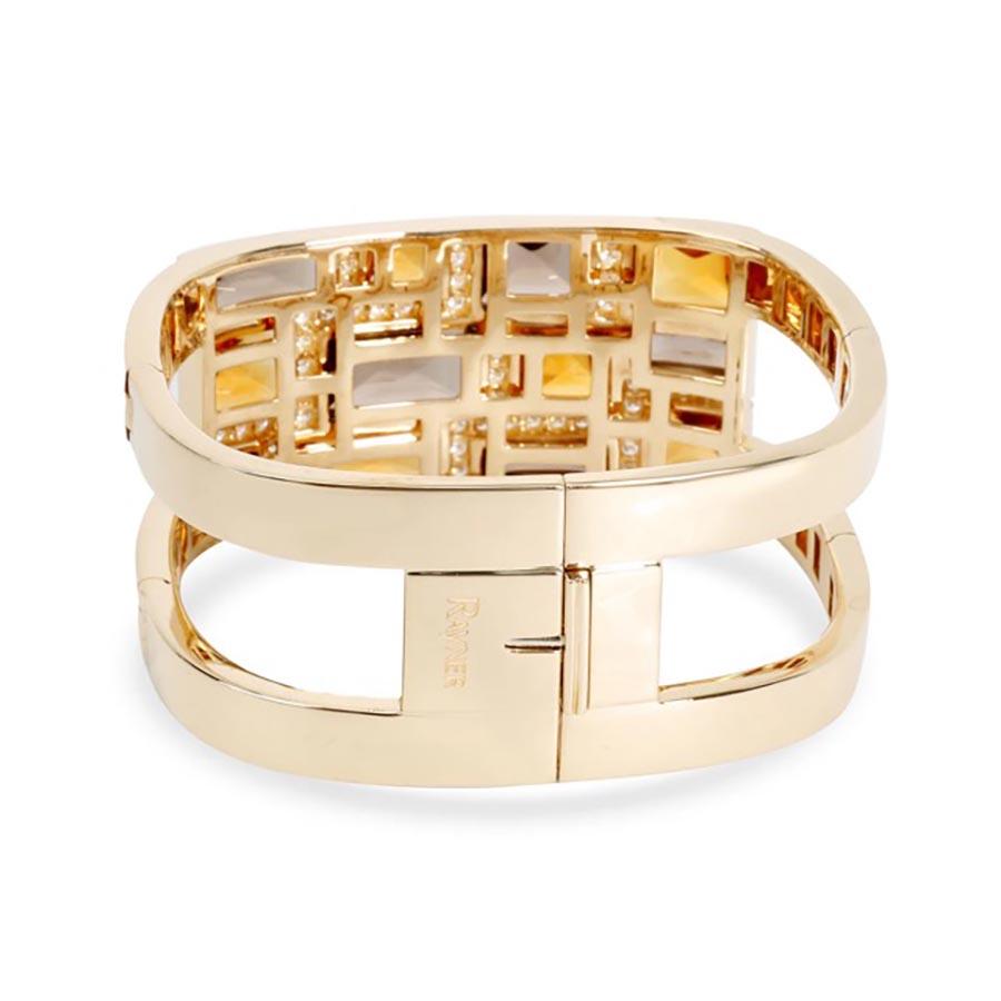 Modernist Rodney Rayner Citrine Smoky Topaz Diamond Bangle Bracelet
