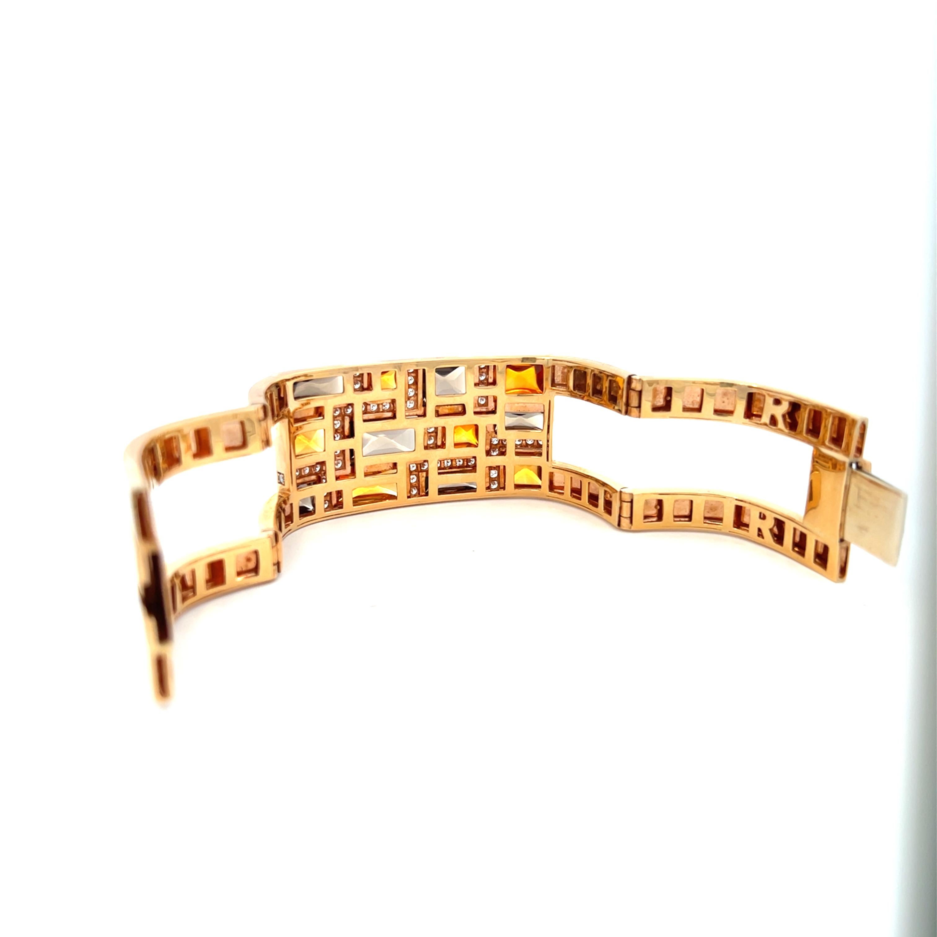 Mixed Cut Rodney Rayner Citrine Smoky Topaz Diamond Bangle Bracelet
