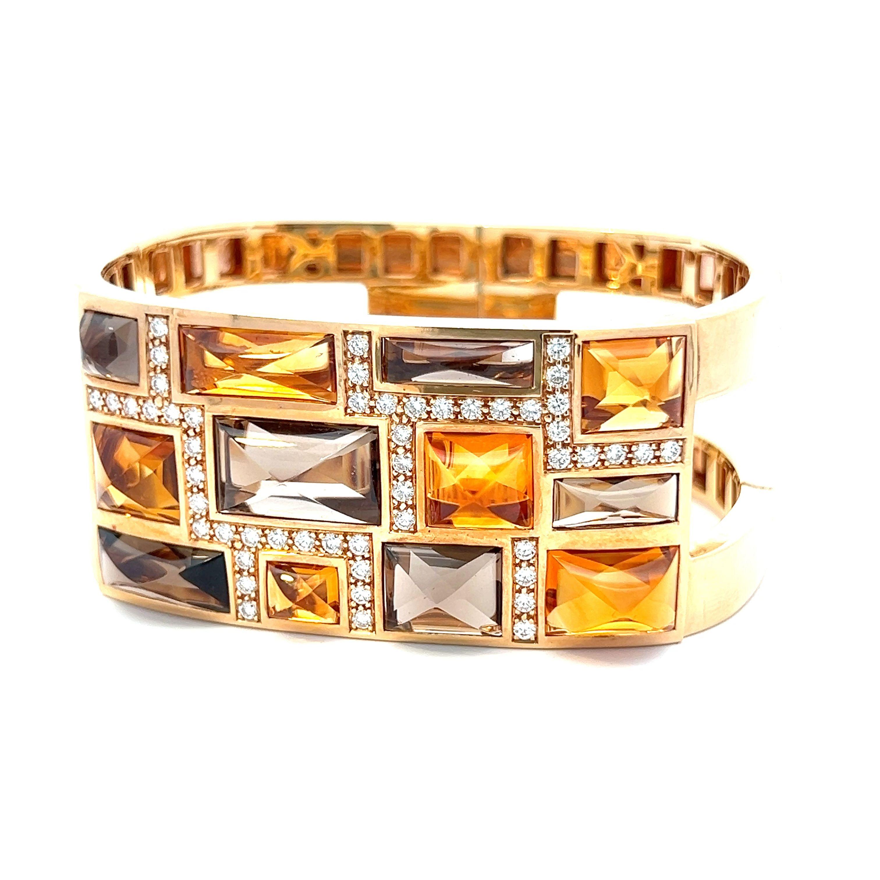 Women's Rodney Rayner Citrine Smoky Topaz Diamond Bangle Bracelet