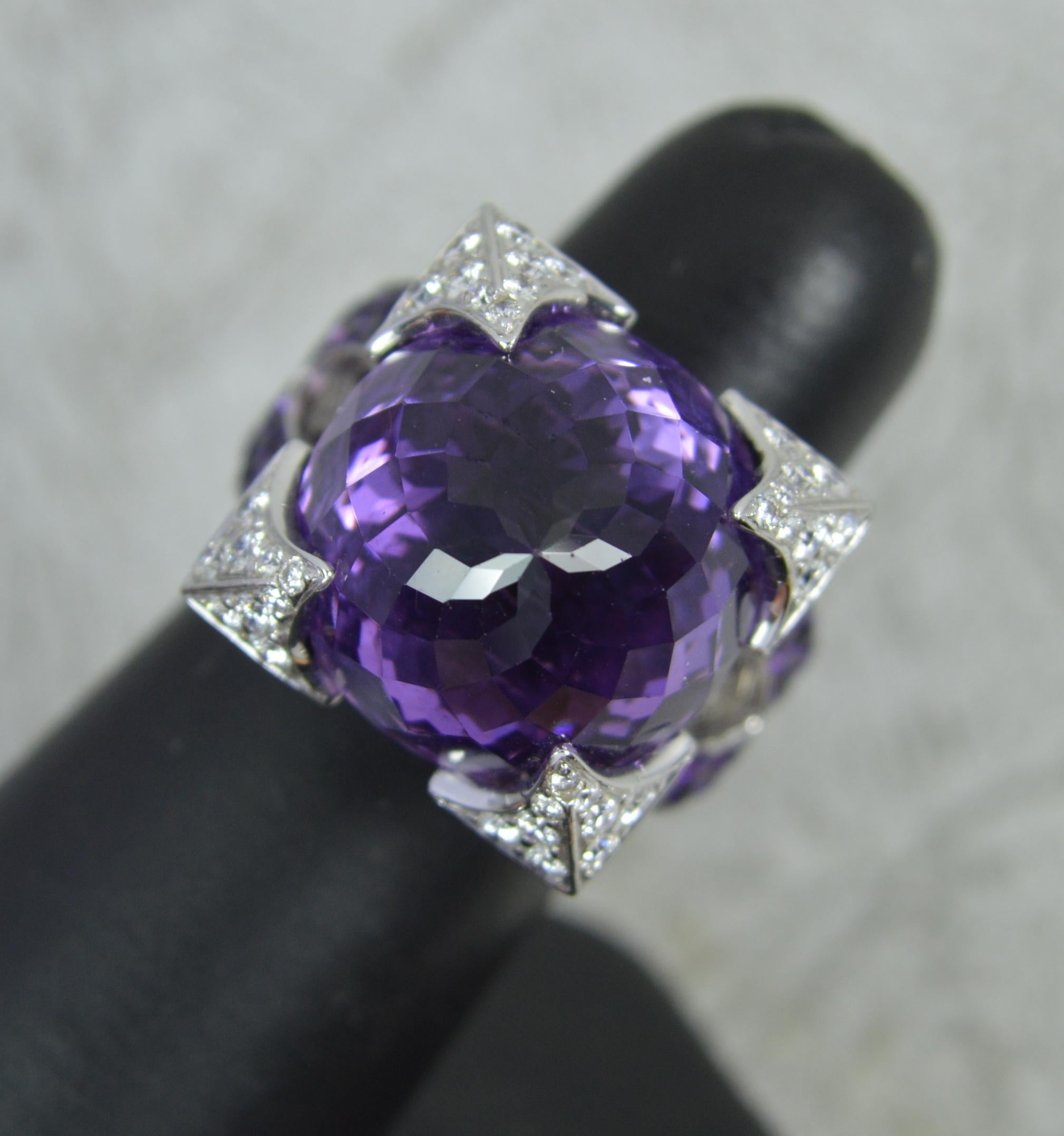 Rodney Rayner Dragon 18 Carat White Gold Amethyst and Diamond Cocktail Ring 7