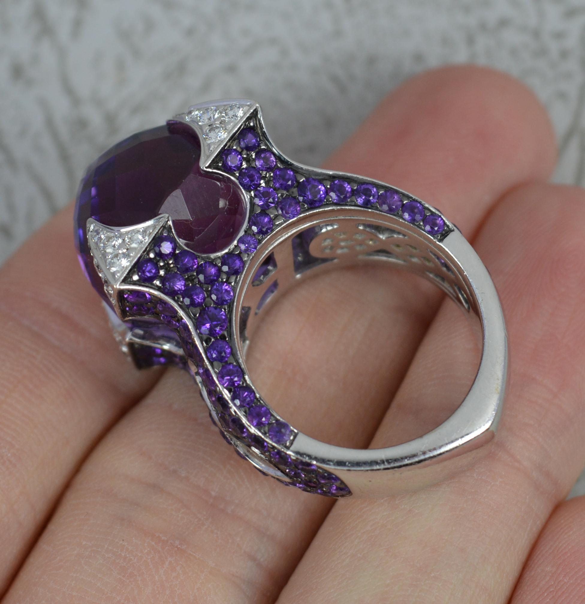 Round Cut Rodney Rayner Dragon 18 Carat White Gold Amethyst and Diamond Cocktail Ring For Sale