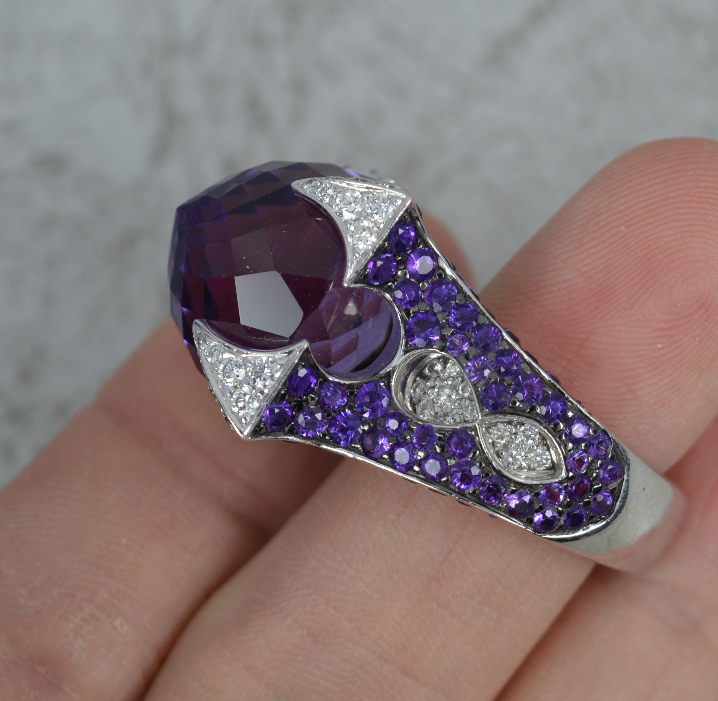 Rodney Rayner Cocktailring mit Drache aus 18 Karat Weißgold mit Amethyst und Diamant Damen im Angebot