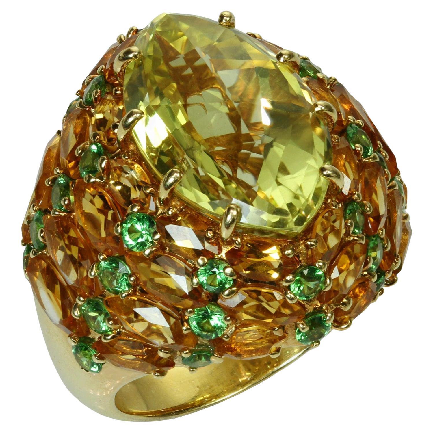 Rodney Rayner, bague en or jaune 18 carats, saphir, citrine et grenat