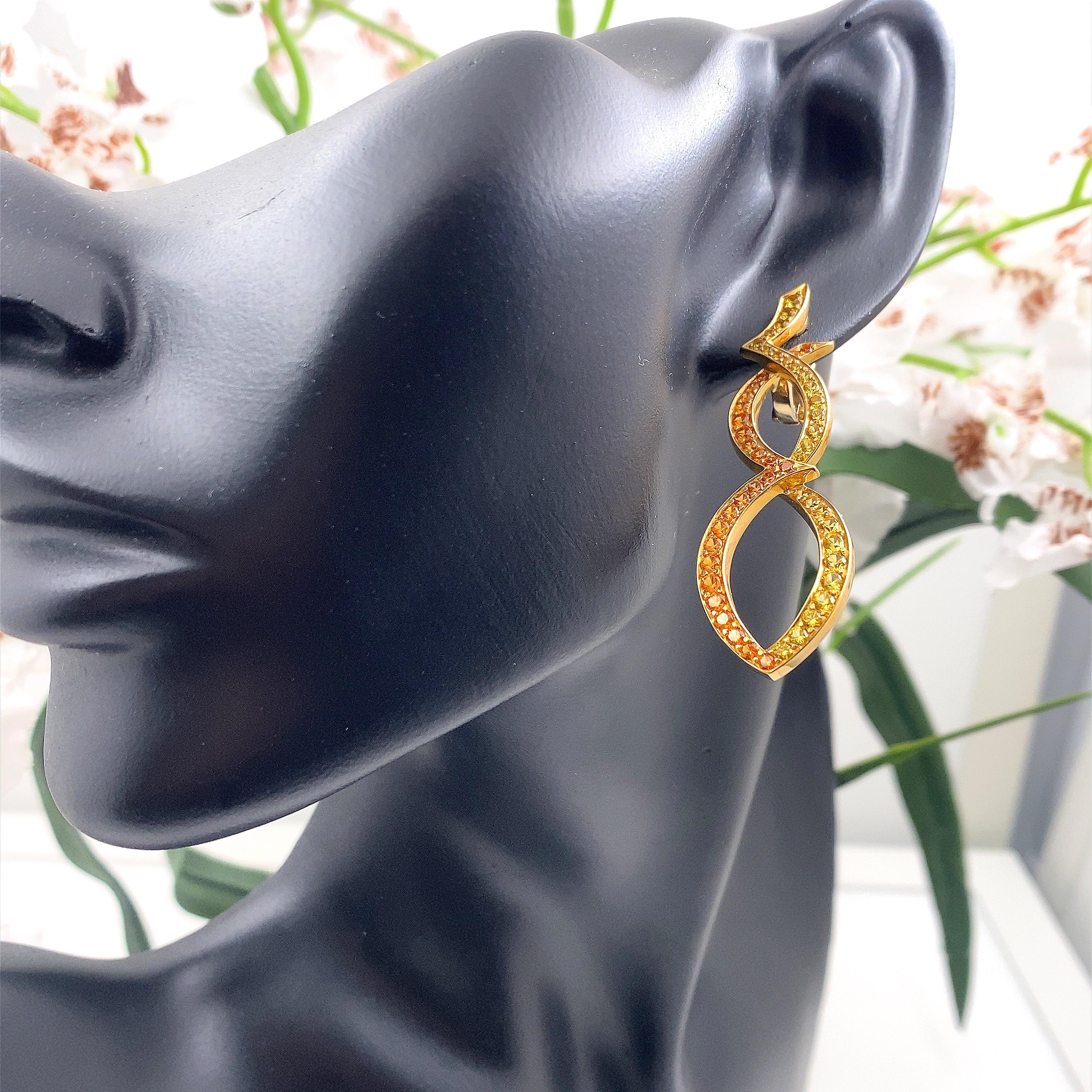 Rodney Rayner Tsavorites and Orange Sapphires Earrings in 18kt Yellow Gold For Sale 4