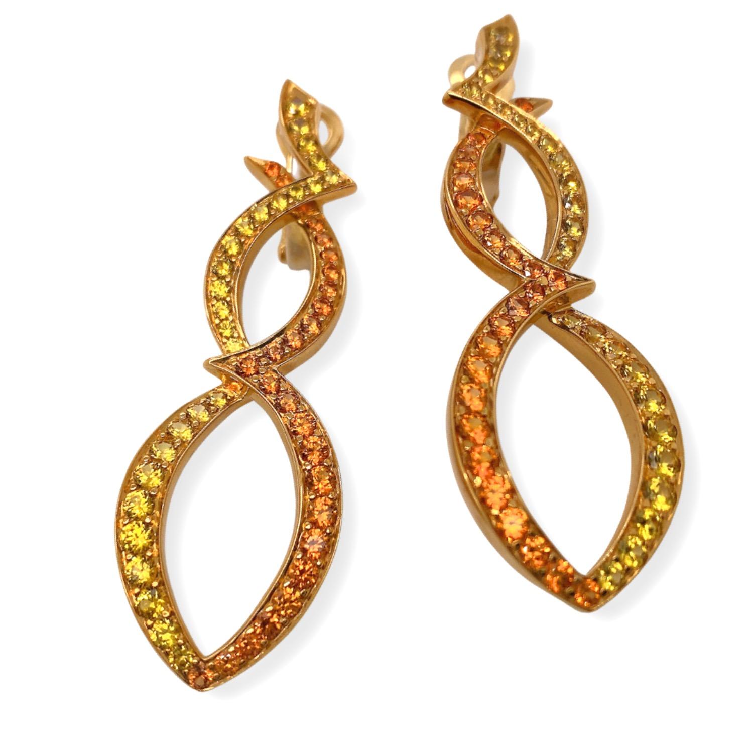 Rodney Rayner Tsavorites and Orange Sapphires Earrings in 18kt Yellow Gold For Sale 5