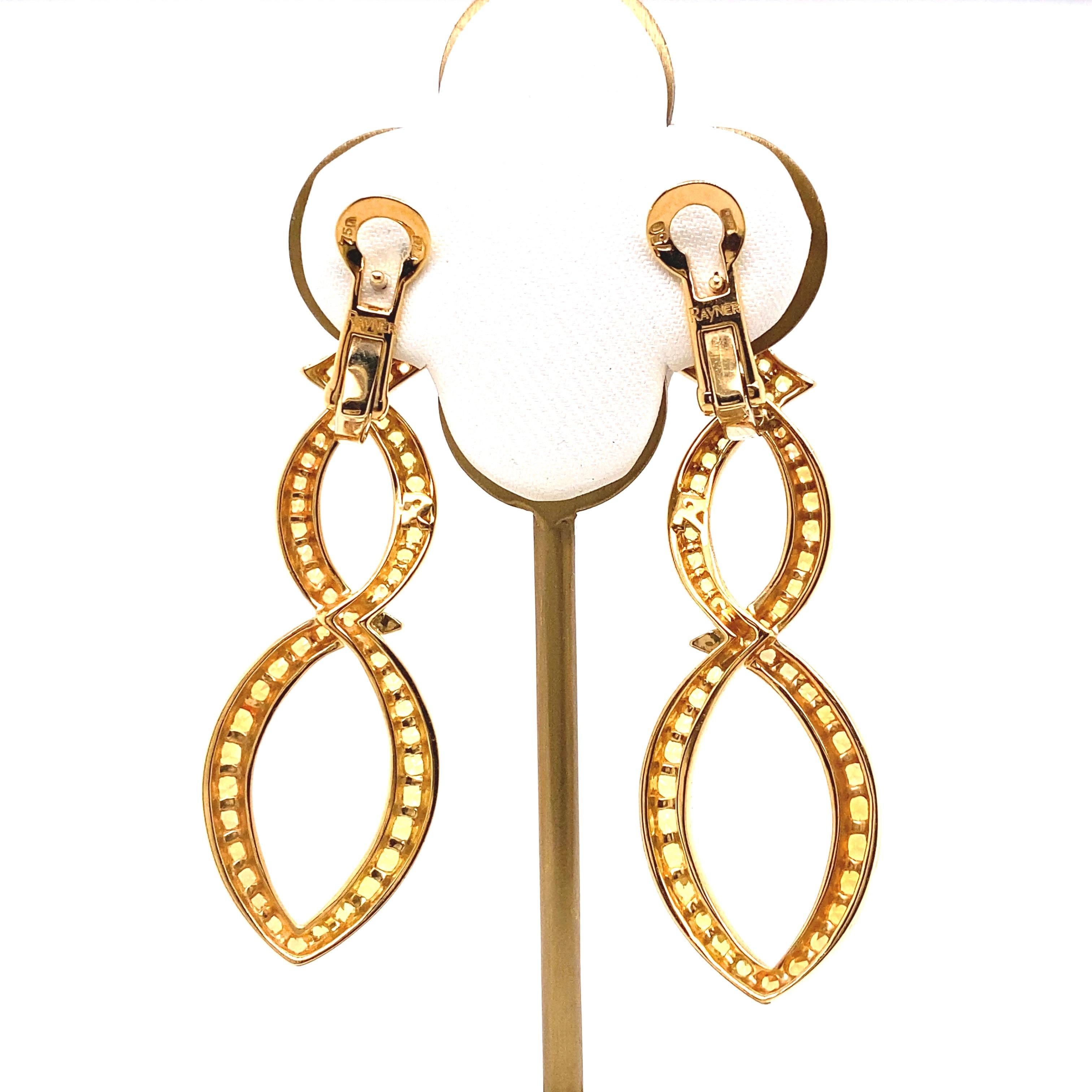 Round Cut Rodney Rayner Tsavorites and Orange Sapphires Earrings in 18kt Yellow Gold For Sale