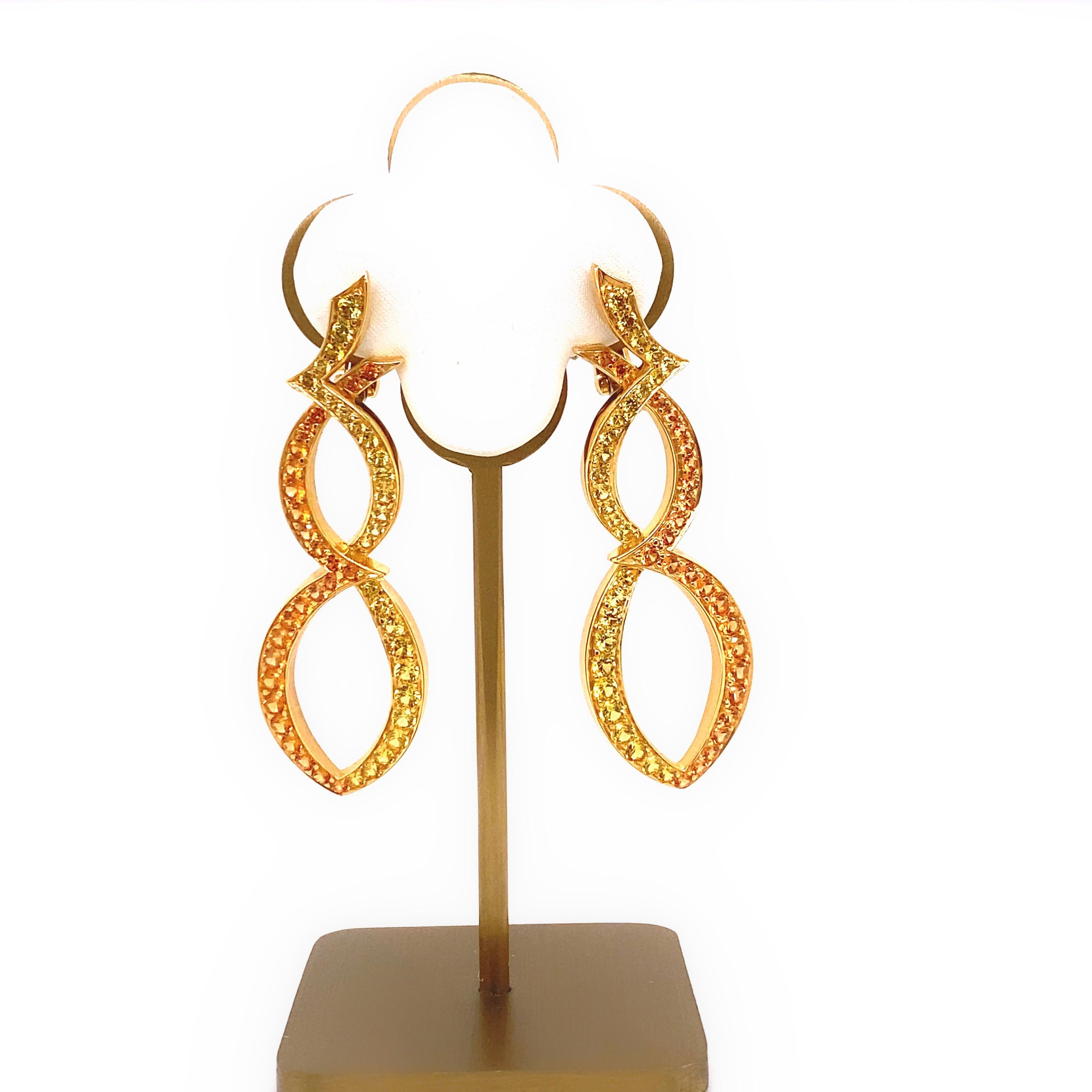 Women's or Men's Rodney Rayner Tsavorites and Orange Sapphires Earrings in 18kt Yellow Gold For Sale