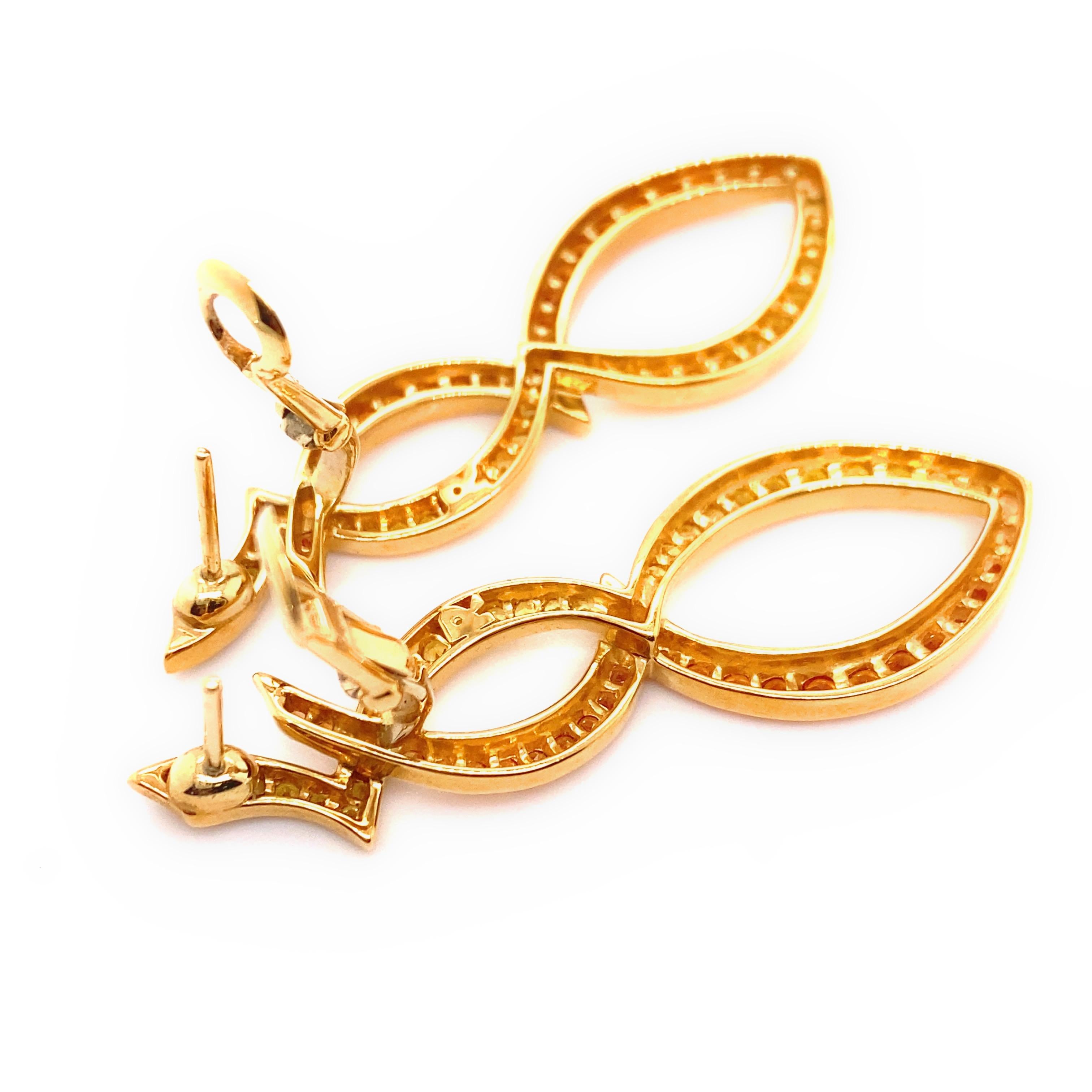 Rodney Rayner Tsavorites and Orange Sapphires Earrings in 18kt Yellow Gold For Sale 1