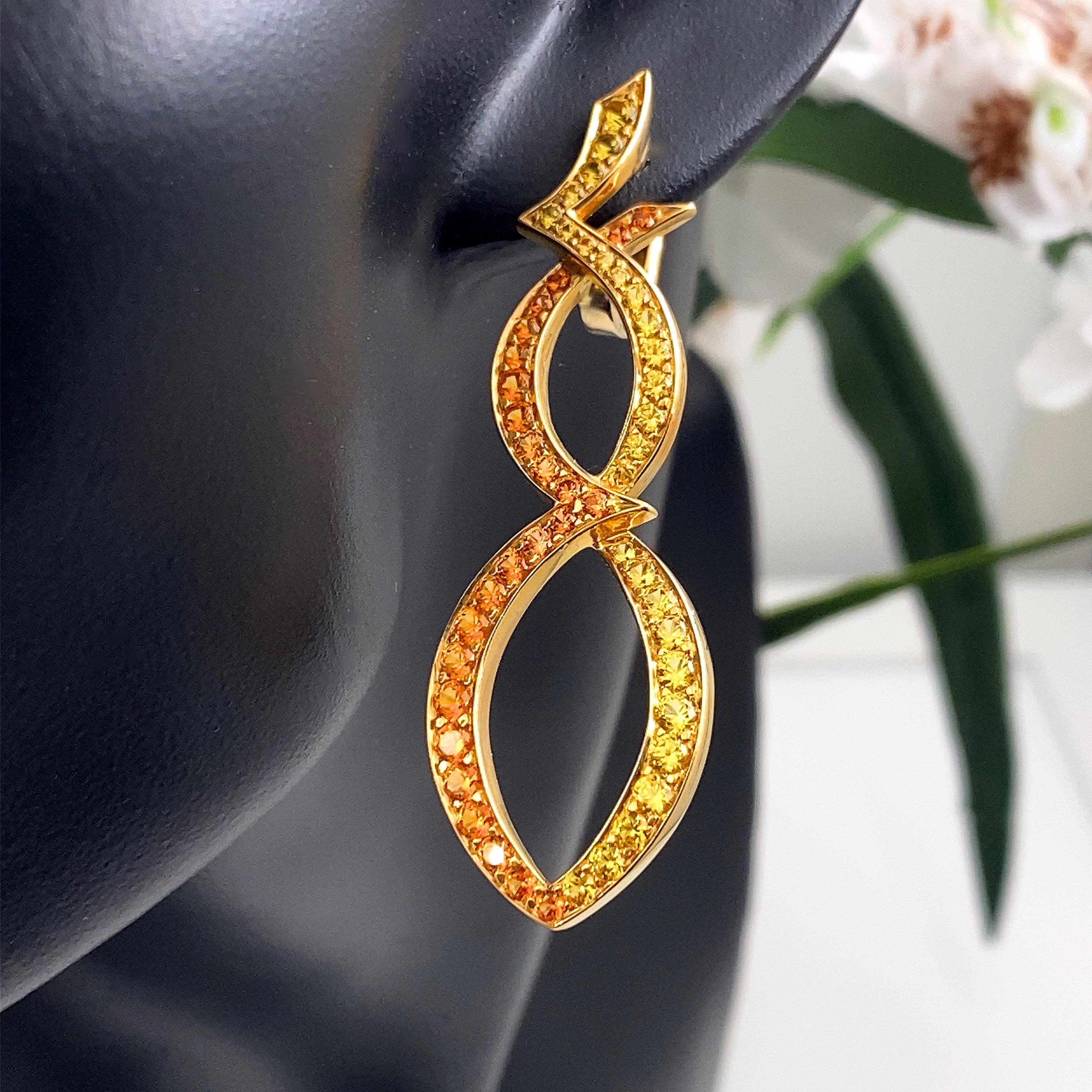 Rodney Rayner Tsavorites and Orange Sapphires Earrings in 18kt Yellow Gold For Sale 2