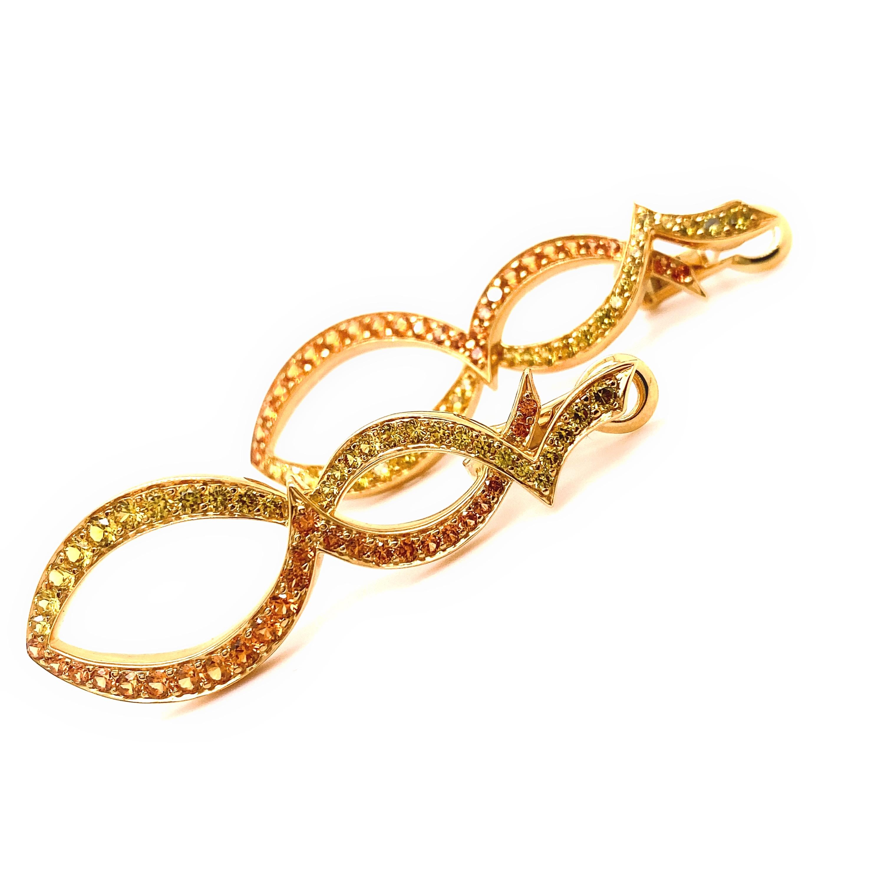 Rodney Rayner Tsavorites and Orange Sapphires Earrings in 18kt Yellow Gold For Sale 3