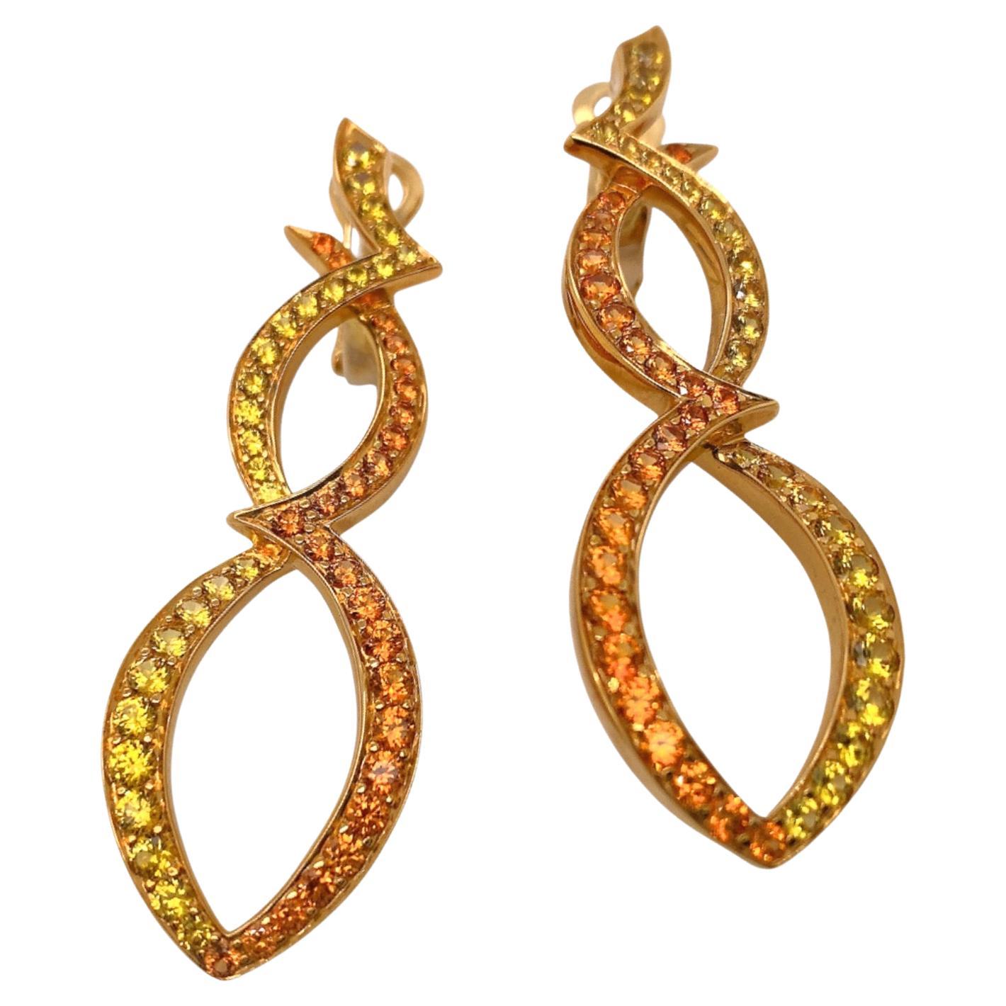 Rodney Rayner Tsavorites and Orange Sapphires Earrings in 18kt Yellow Gold For Sale