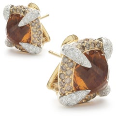Rodney Raynor Boucles d'oreilles en or jaune 18 carats, citrine et diamants