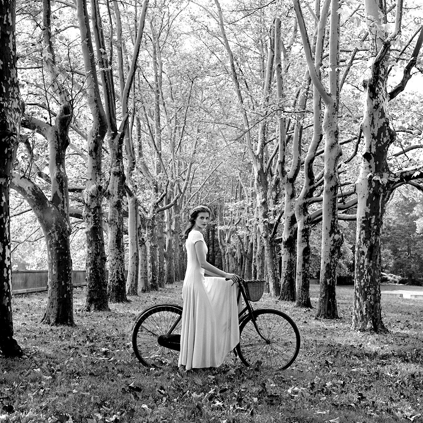 Rodney Smith Black and White Photograph - Anika on Bicycle, Long Island, New York - 40 x 40 inches