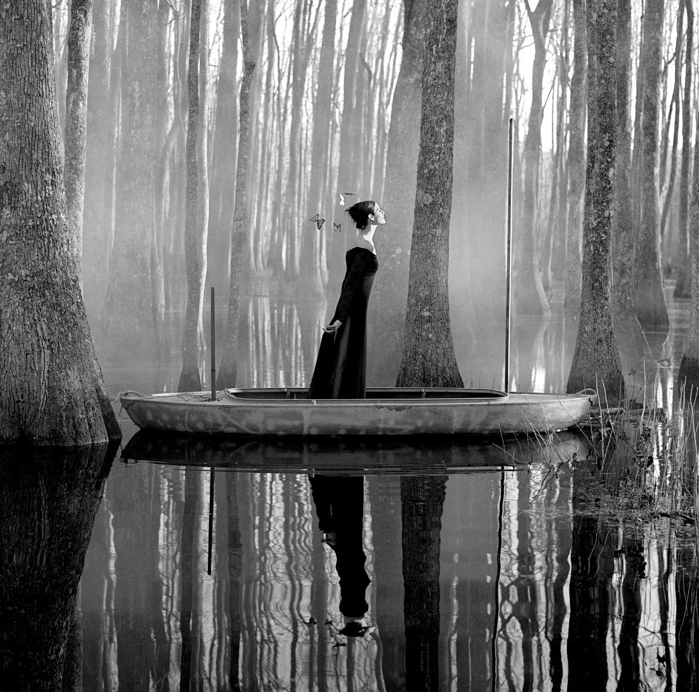 Rodney Smith Black and White Photograph - Danielle in Boat, Beaufort, South Carolina - 58 x 58 inches