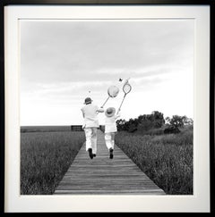 Vintage Gary and Henry chasing butterfly, Beaufort, SC - 50 x 50 inches, Framed