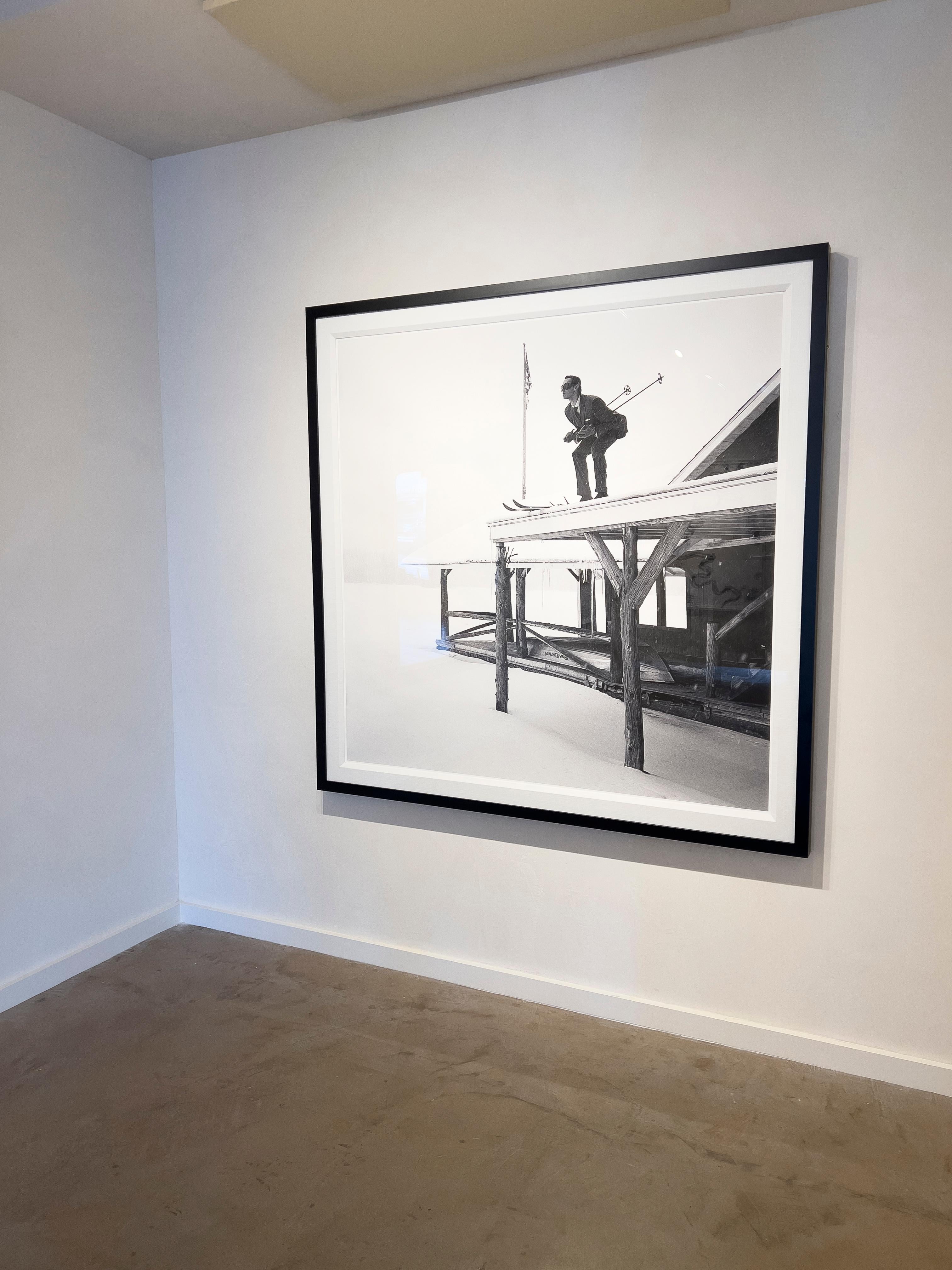 Reed Skiing off Roof- black and white framed photograph by Rodney Smith For Sale 2