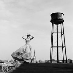 Viktoria standing on roof near water tower, Brooklyn, New York - 20 x 20 inches
