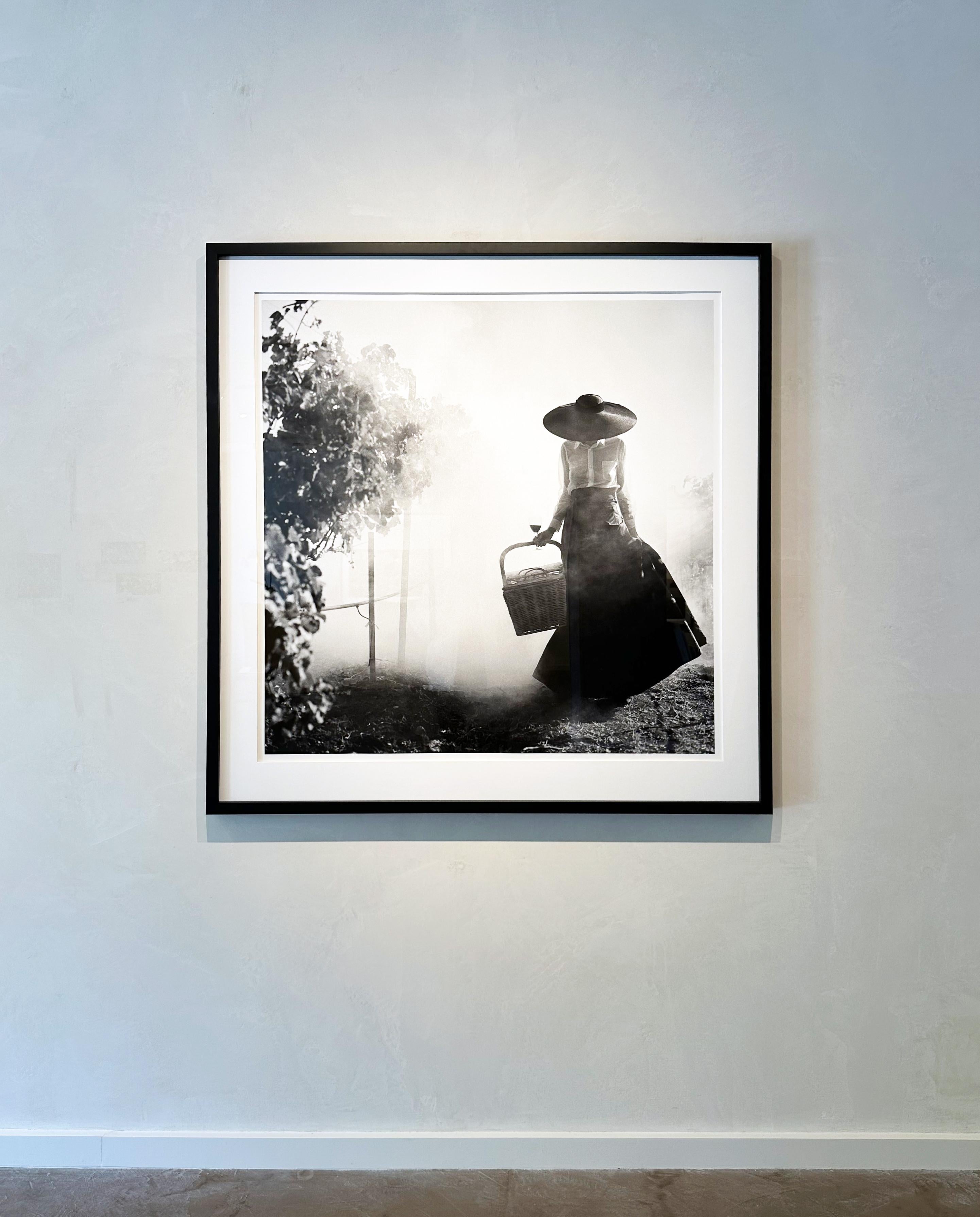 Woman Holding Up Dress Walking Through Vineyard, Napa Valley - FRAMED - Photograph by Rodney Smith