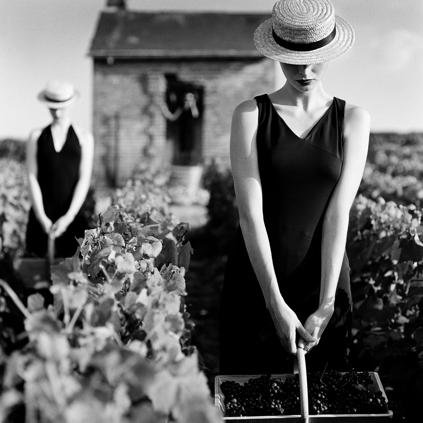 Rodney Smith Figurative Photograph - Women with baskets in Vineyard, Reims, France - 20 x 20 inches