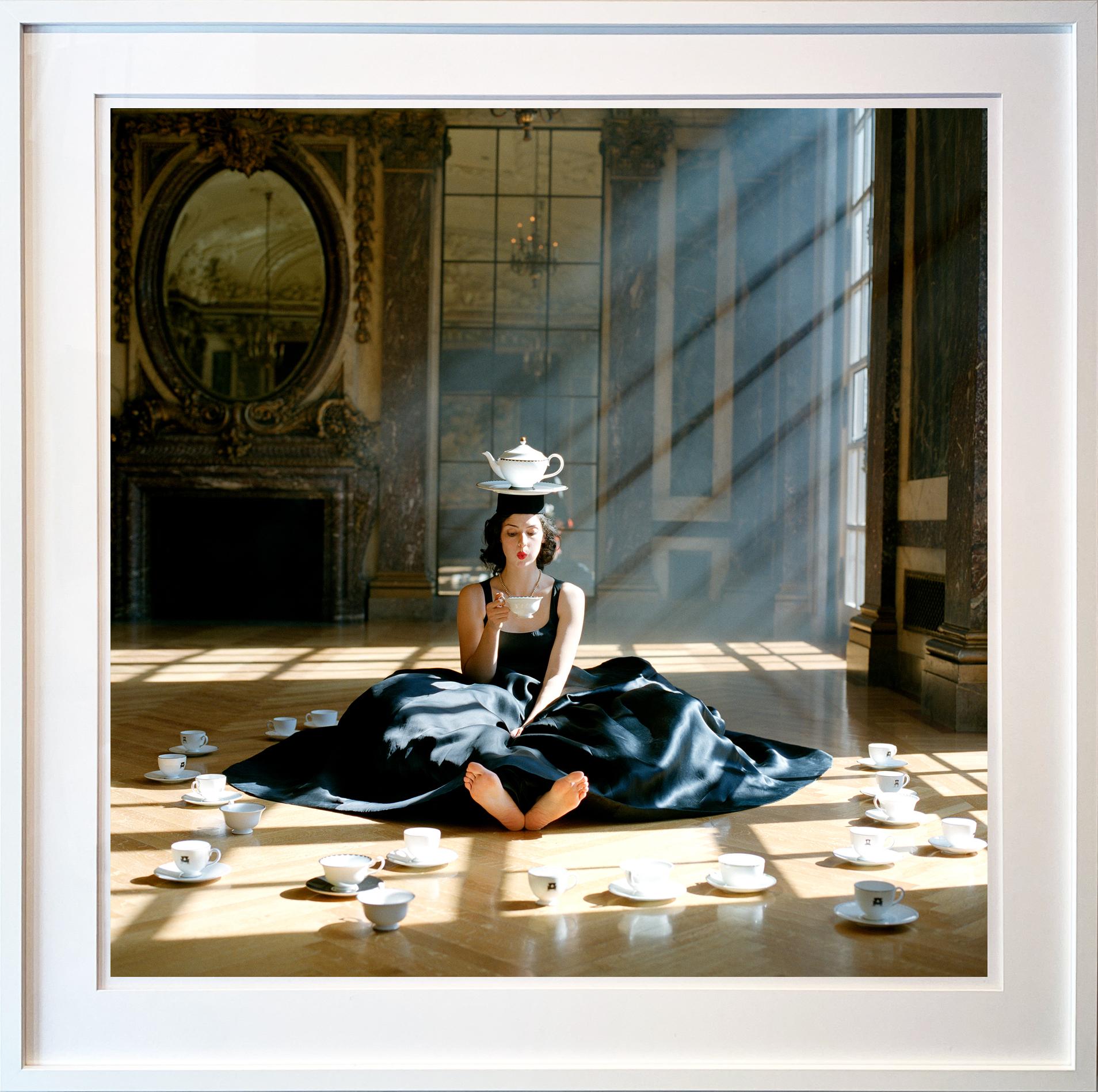 Zoe Balancing Teapot on Head, Burden Mansion, NY - 50 x 50 inches framed - Photograph by Rodney Smith