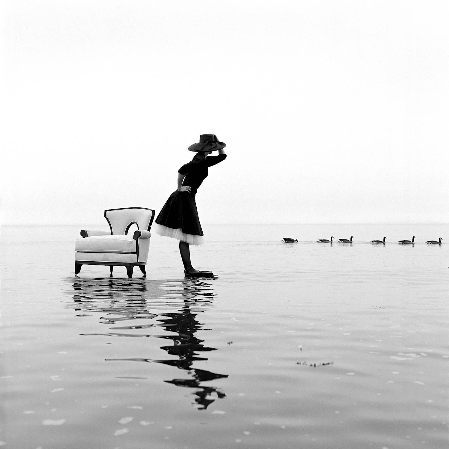 Rodney Smith Figurative Photograph - Zoe on Water With Ducks, Sherwood Island, Westport, CT