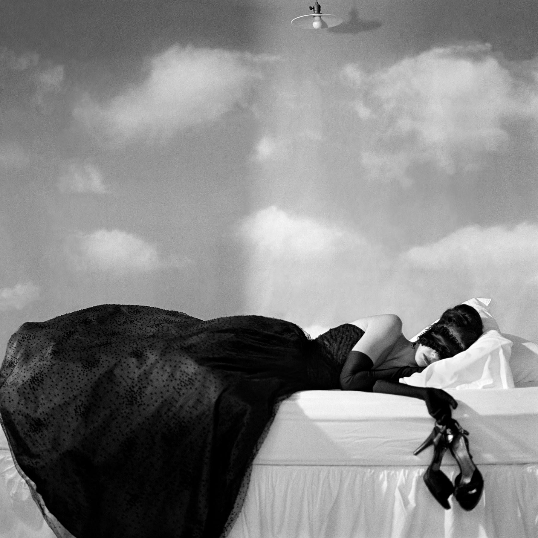 Rodney Smith Black and White Photograph - Zoe Sleeping with Mask, Snedens Landing, NY - 40 x 40 inches