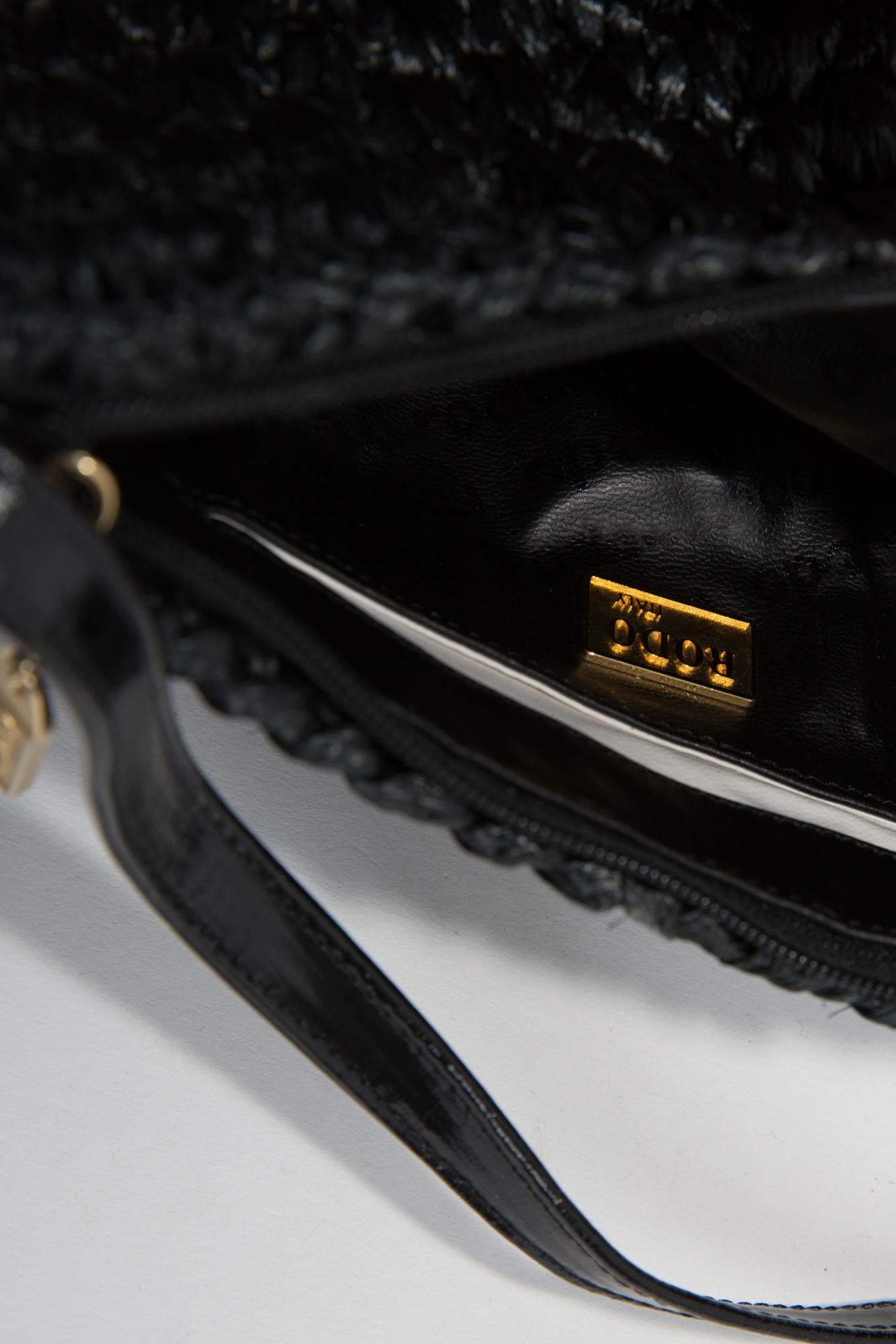 Rodo Black Raffia Shoulder Bag For Sale 1