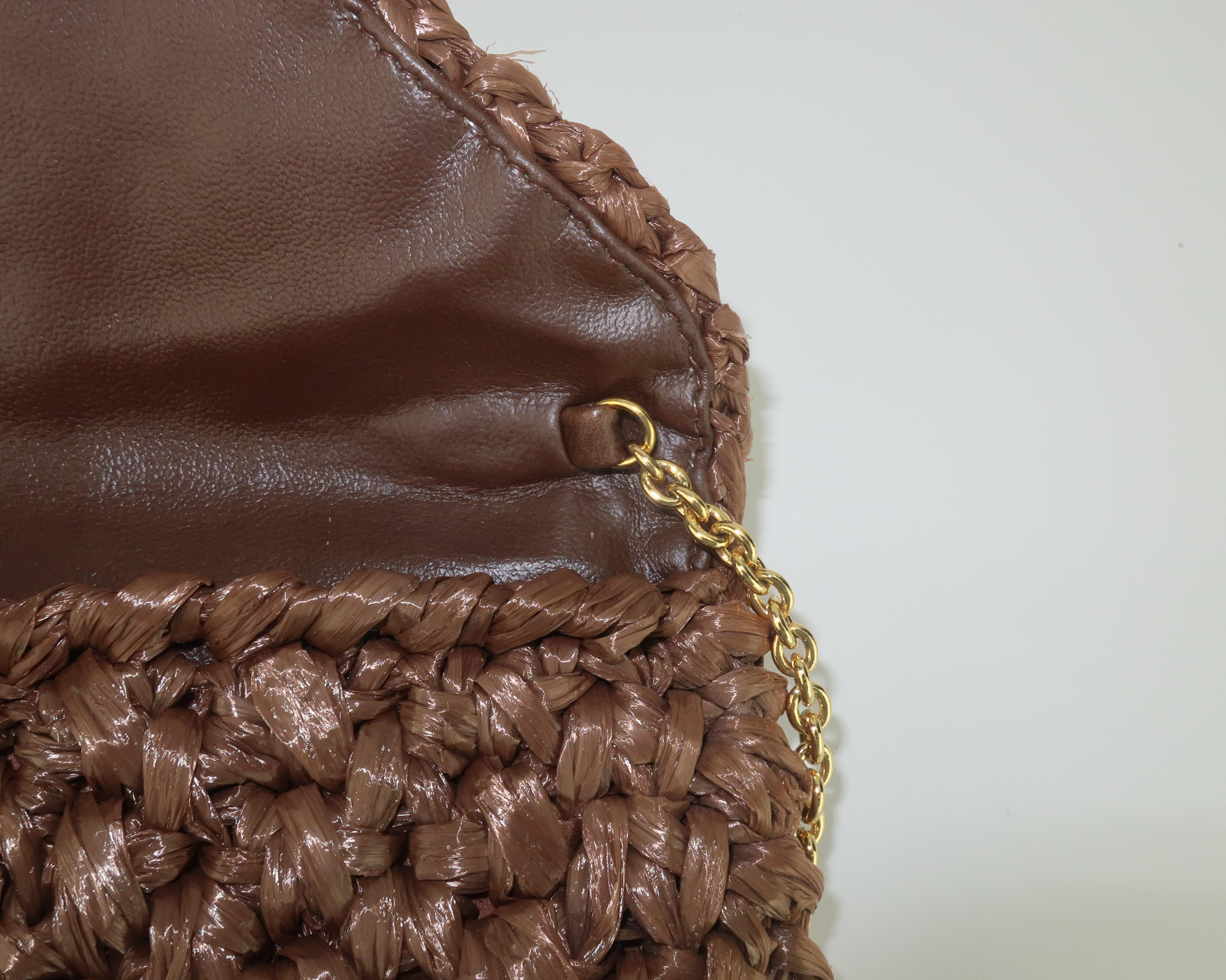 Rodo Brown Taupe Raffia Straw Handbag, C.1970 3