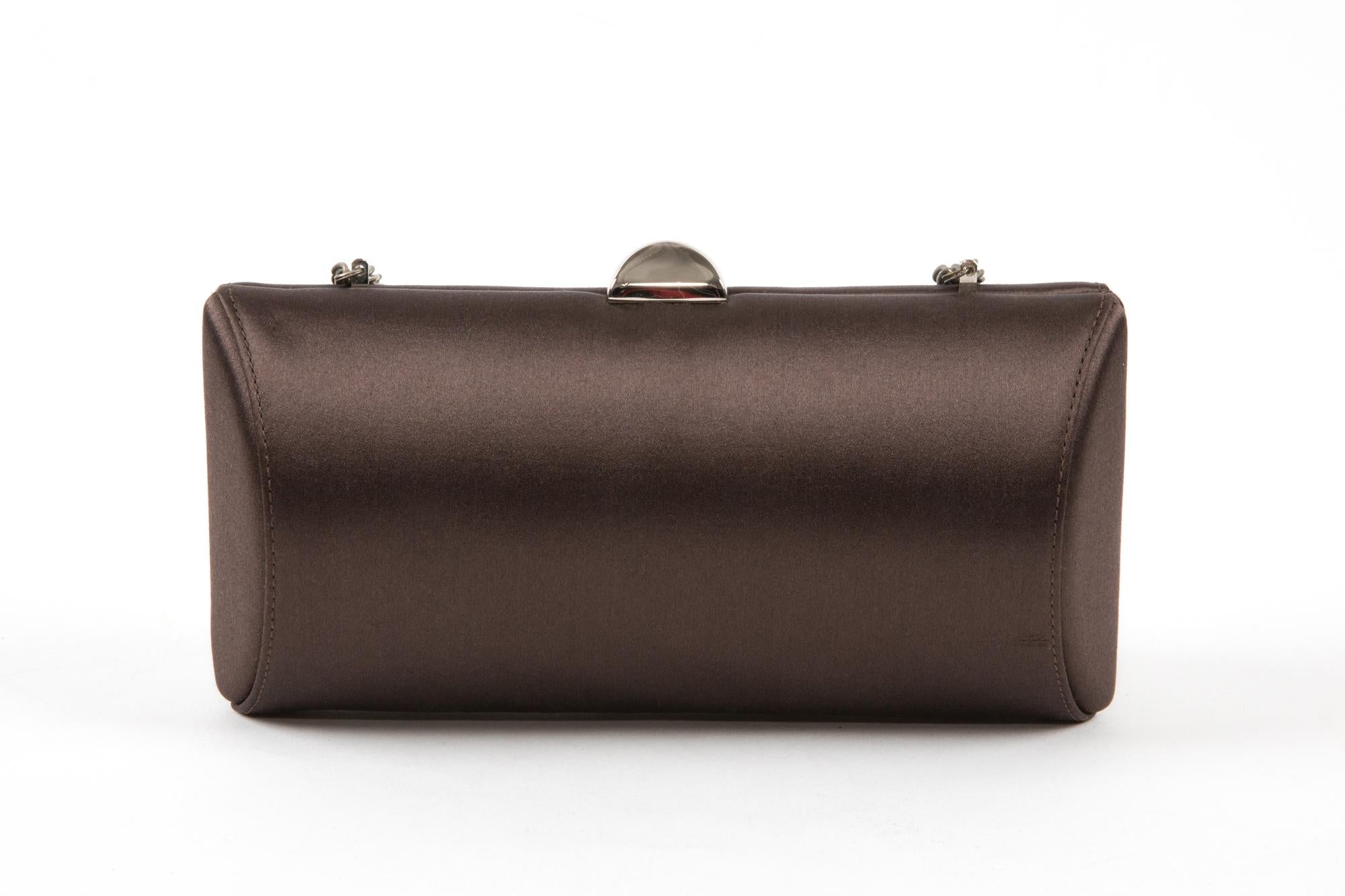Rodo Dark Chocolate Silk Clutch Bag In Good Condition For Sale In Paris, FR