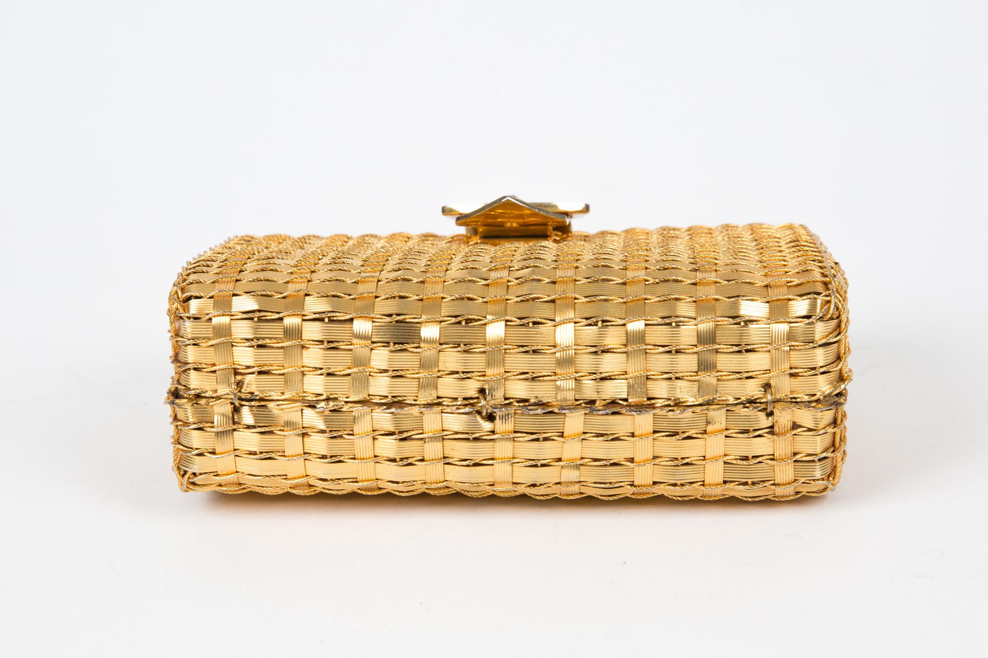 Rodo Gold-Tone Metal Woven Clutch Bag In Good Condition In Paris, FR
