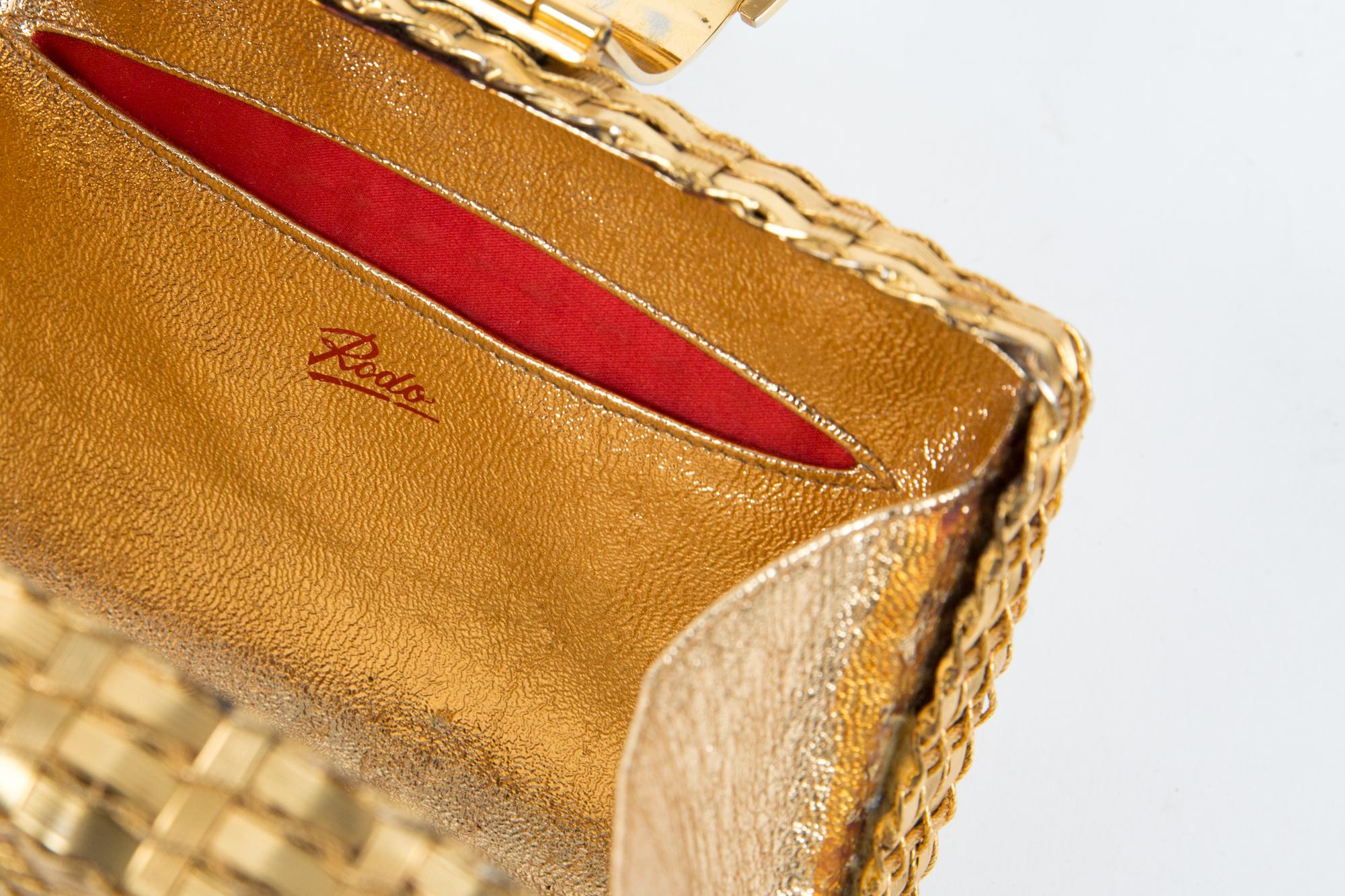 Rodo Goldfarbene gewebte Metall-Clutch-Tasche Damen im Angebot