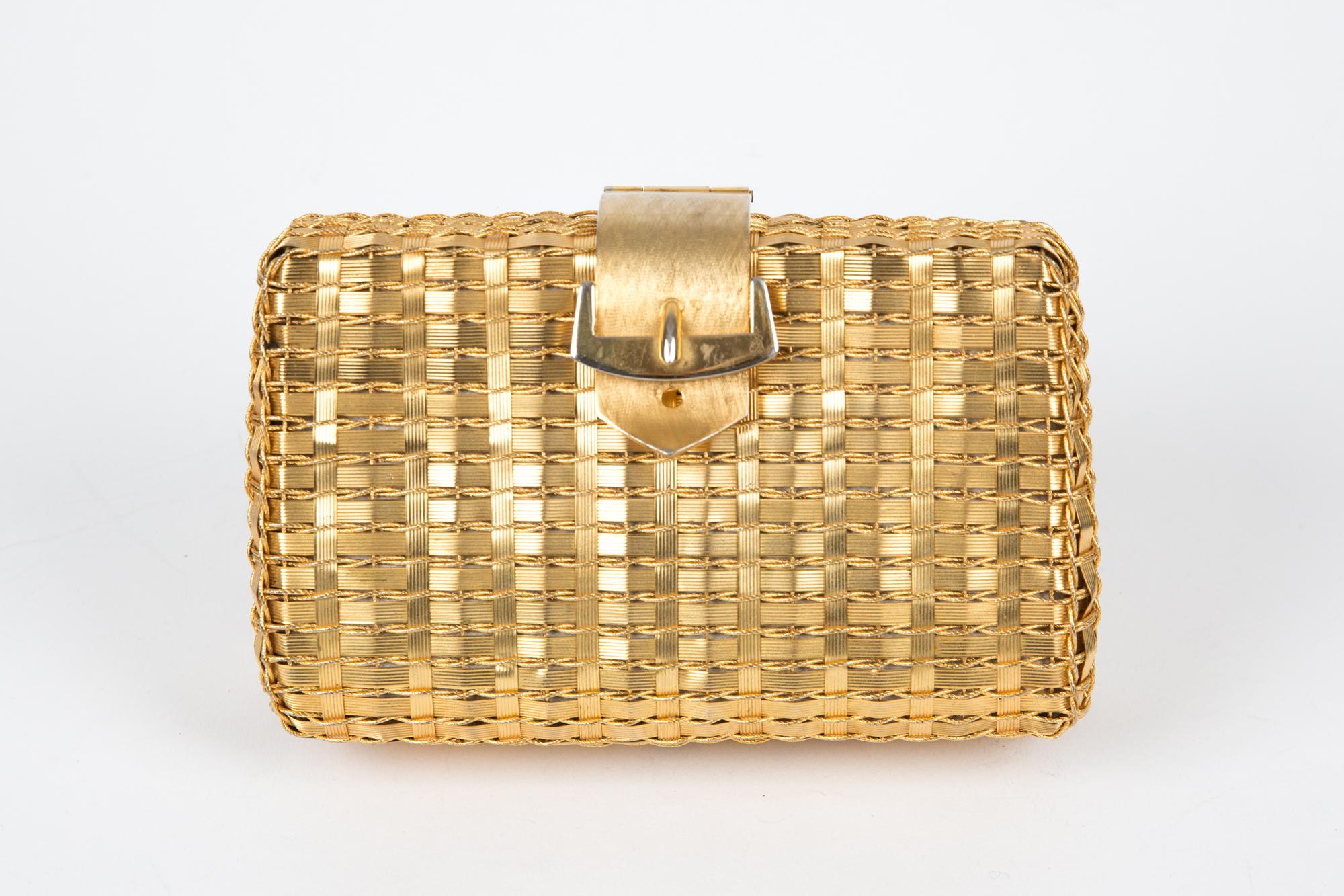Rodo Gold-Tone Metal Woven Clutch Bag For Sale 1