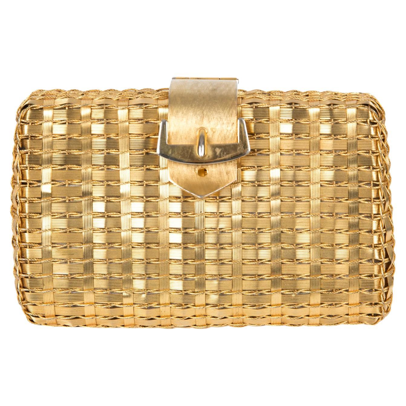 Rodo Gold-Tone Metal Woven Clutch Bag For Sale