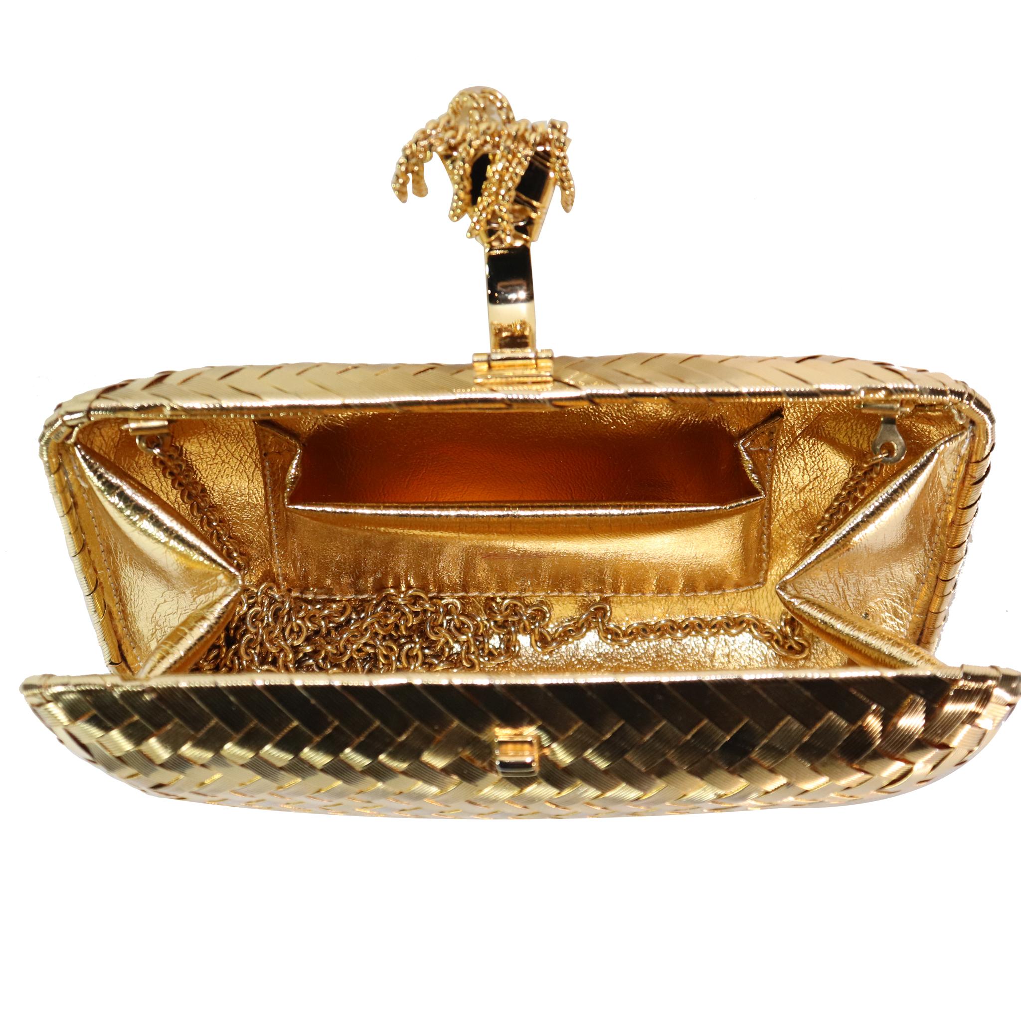 Brown Rodo Golden Minaudière Handbag with Shoulder Chain