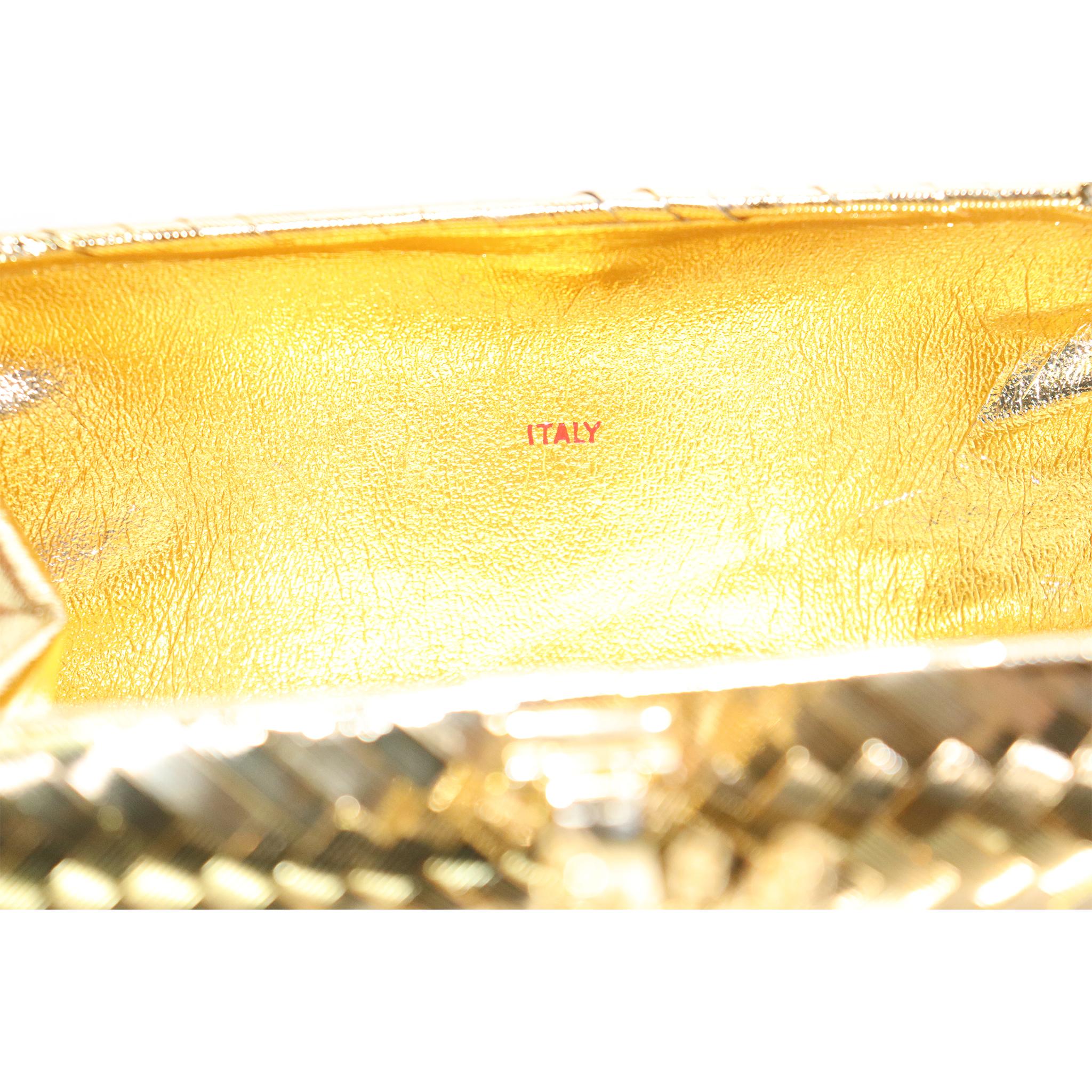Rodo Golden Minaudière Handbag with Shoulder Chain In Excellent Condition In Los Angeles, CA