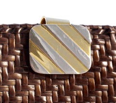 Rodo Italian Glazed Mid Brown Wicker Clutch Bag with Gold and Silver Tone Clasp