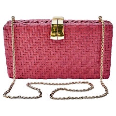 Used Rodo Italian Glazed Pink Wicker Shoulder Bag with Gold Plated Fittings