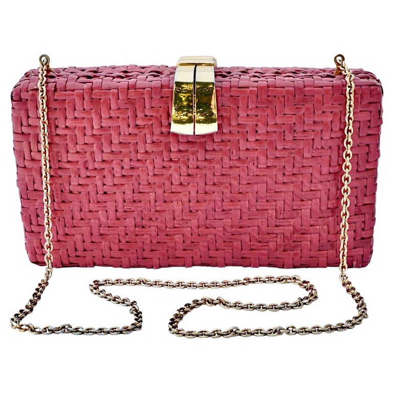 Rodo Italian Glazed Pink Wicker Shoulder Bag with Gold Plated Fittings For Sale