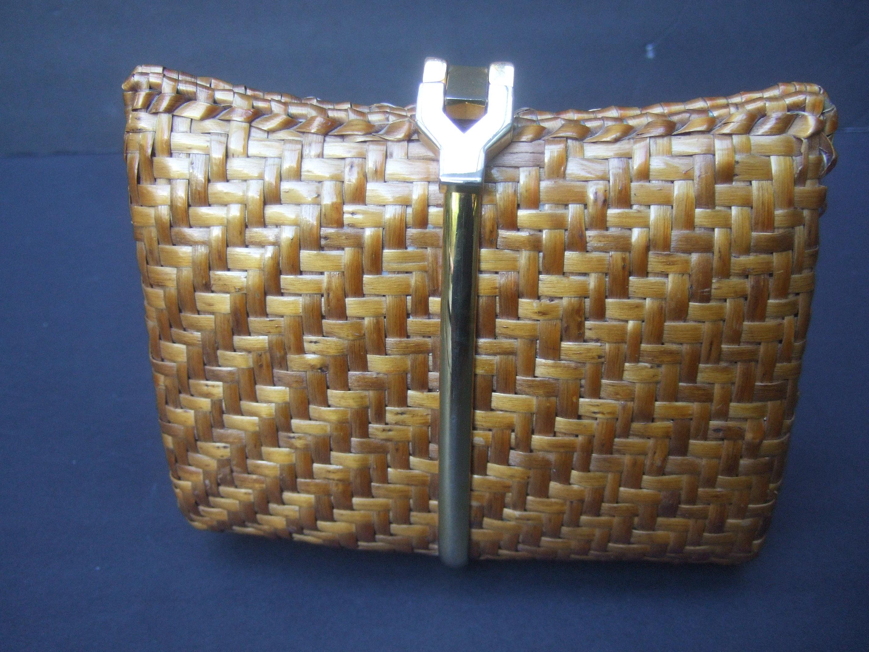 Marron Rodo Italy Chic Wicker Rattan Woven Clutch Bag c 1980