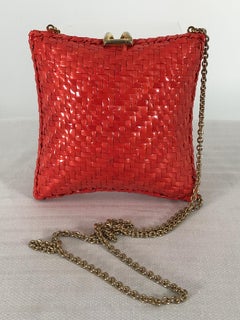 RODO Italy Square Orange Wicker Gold Chain Shoulder Bag 1970s