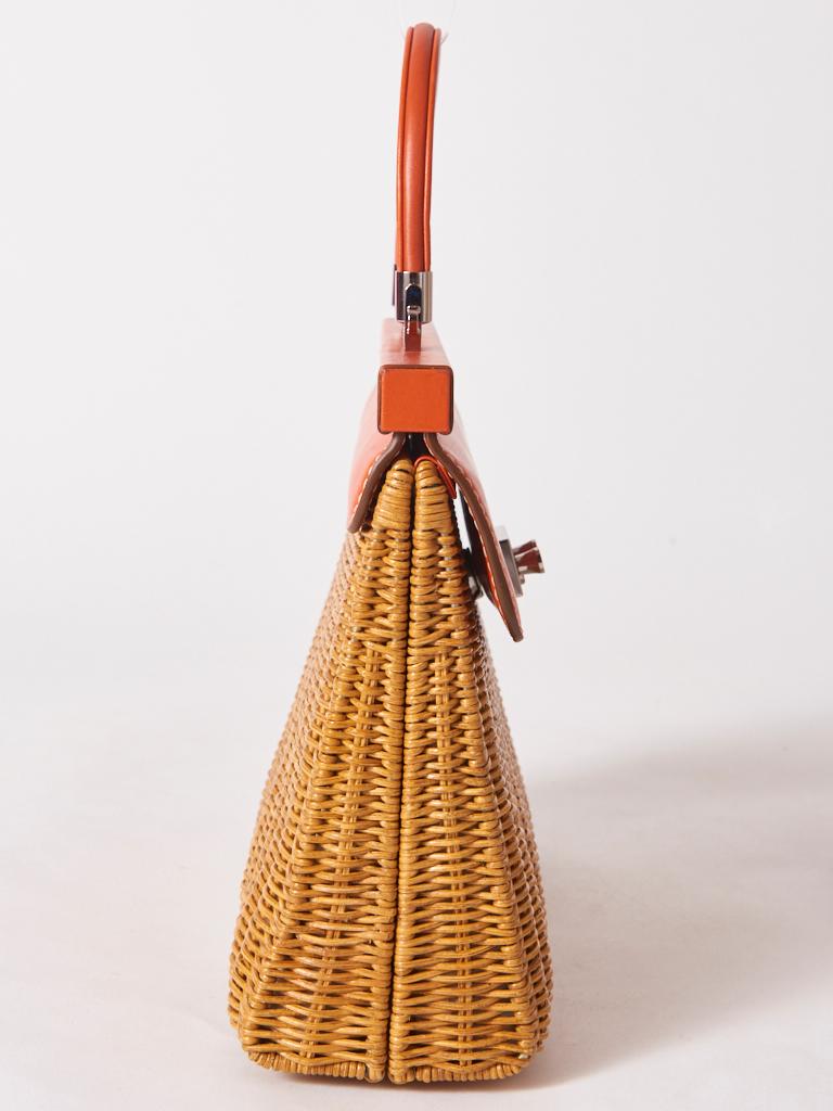 Orange Rodo Rattan and Leather Handbag
